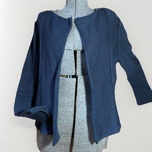 Peruvian Connection Women’s Small Open Front Cardigan Sweater Navy Blue Knit